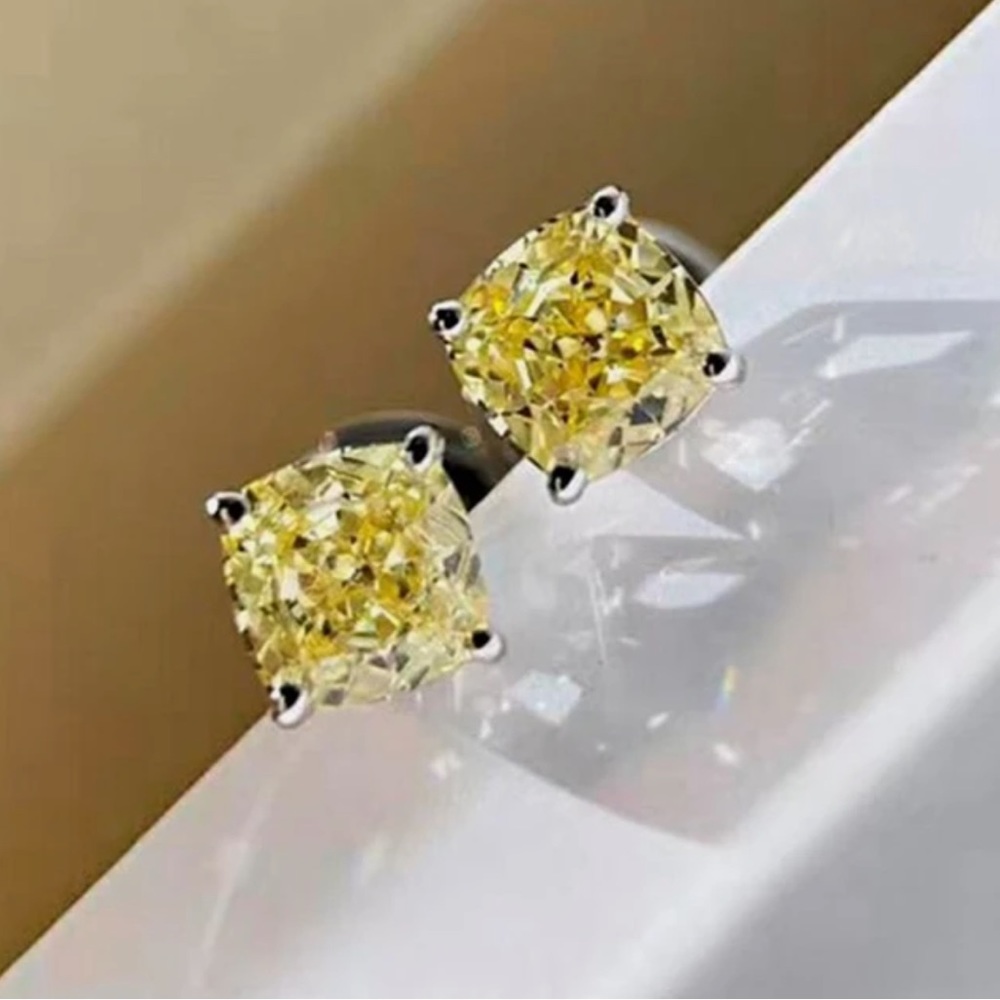 2ct Canary Cushion Cut Studs - Picture 7 of 15